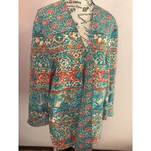 Vintage 90s Tan Jay Tropical Women's Size 14 Floral Short Sleeve Blouse Top